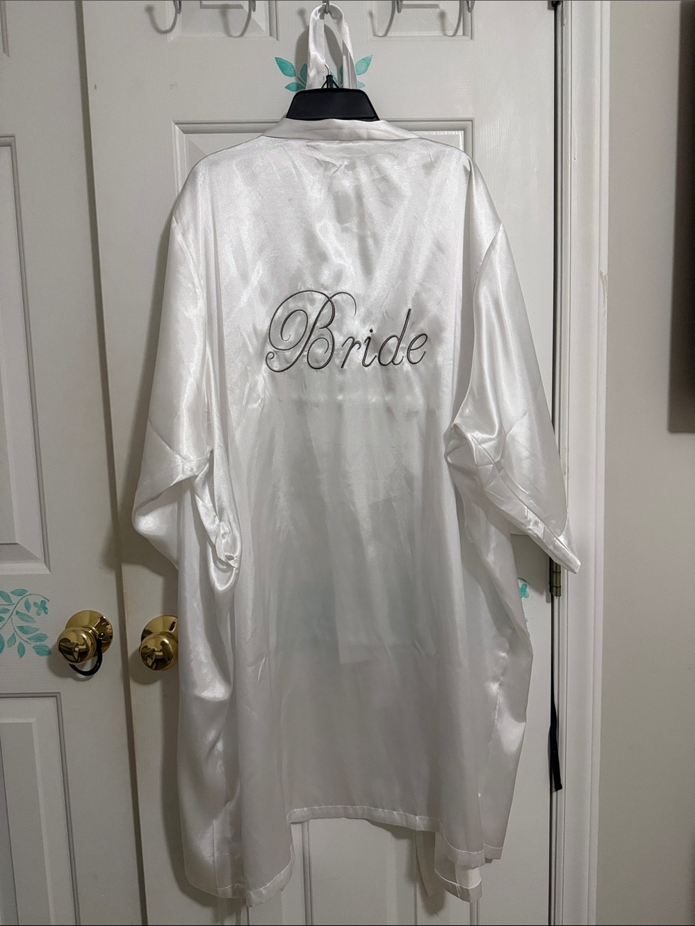 Satin Bride Robe in White with Embroidered Script